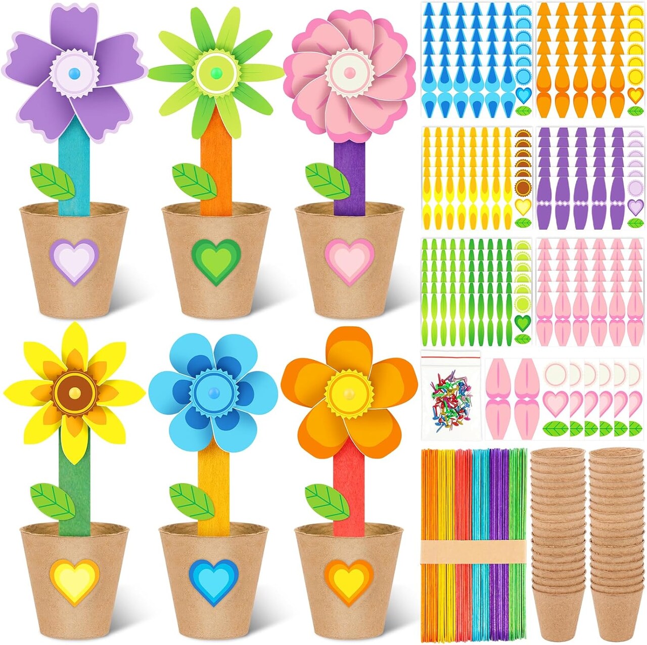 Spring Foldable Flower Paper Pot Craft Kits 36 Sets Flower Crafts for Kids Make Your Standing Flowers Gift Decorations Fun DIY Spring Mother's Day Craft Home School Classroom Art Activities